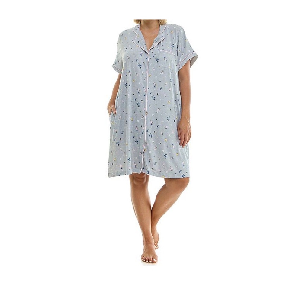 Croft & Barrow Sleep Shirt Women 2X Floral Button Front Nightgown Pockets NEW